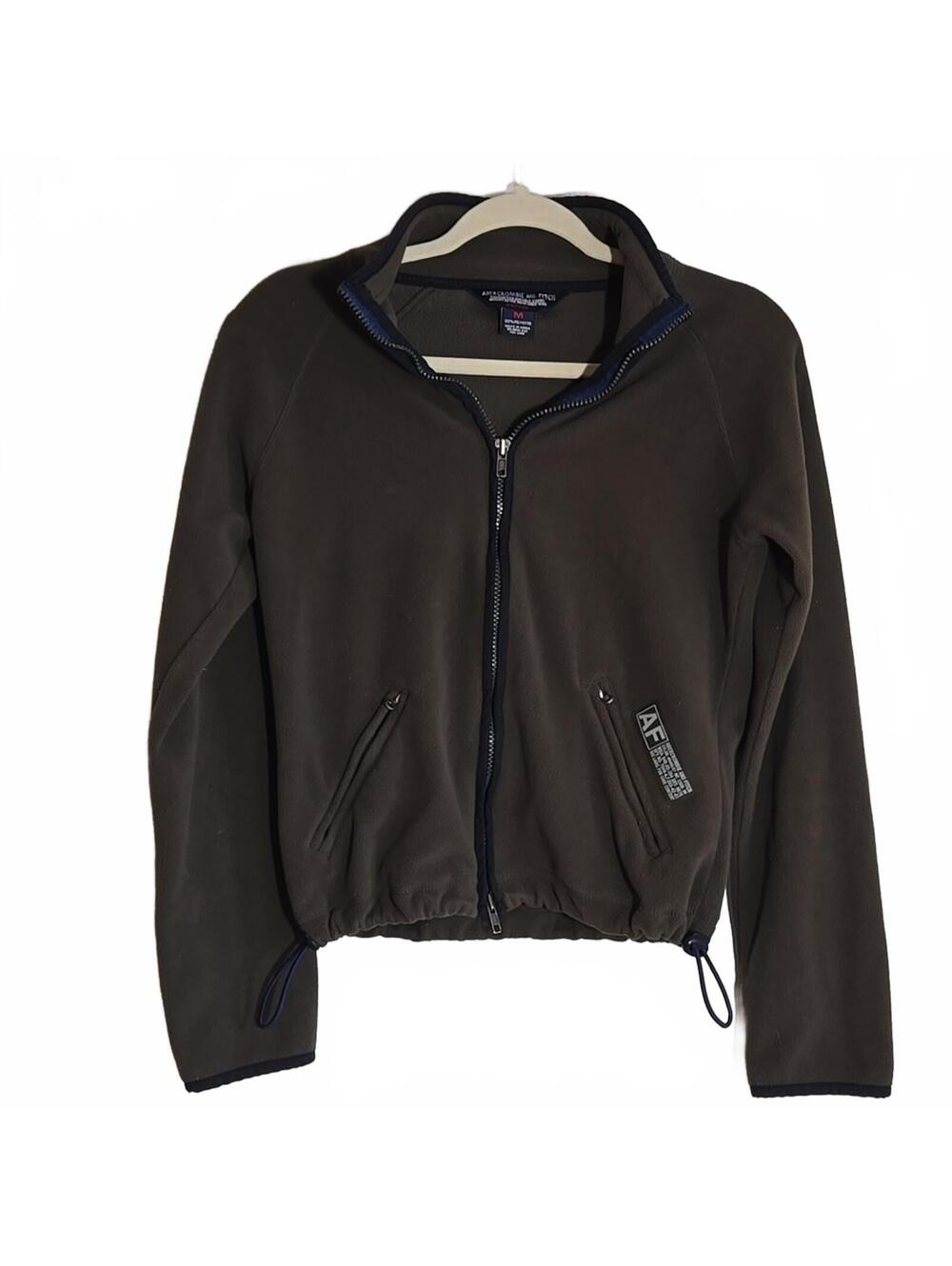 Abercrombie & Fitch Black and Green Zippered Jacket size medium